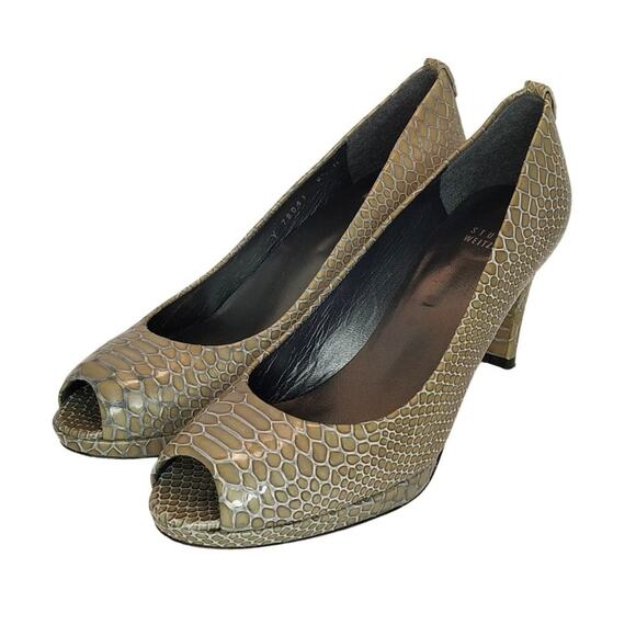 Stuart Weitzman Logo Plainfield Peep Toe Pumps - Picture 3 of 7